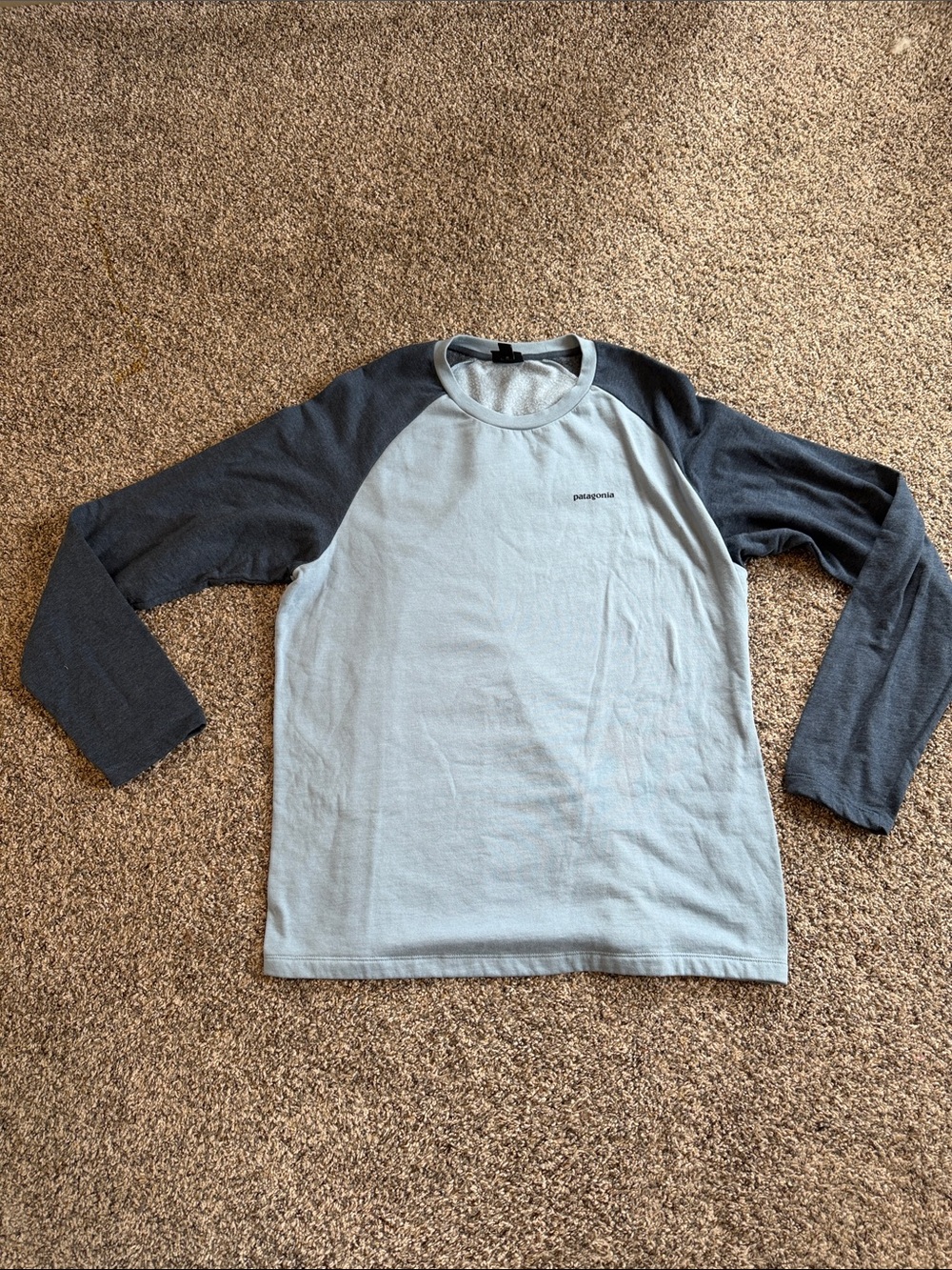 Patagonia Light Blue Body with Dark Blue Crew Neck Sweatshirt Size XL